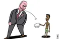 путін плює в порожню миску голодуючого