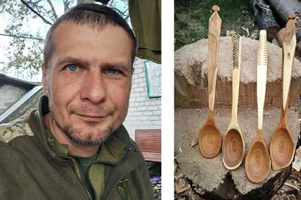 Піхотинець Павло Сахно та його вироби. Фото з особистого альбому Павла Сахна