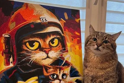 Рятувальники подарували зірці TikTok та Instagram коту Степану картину. Фото ДСНС
