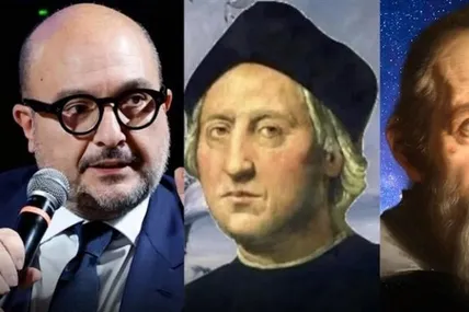 Міністр Санджуліано (ліворуч) “поєднав” двох великих італійців - мореплавця Колумба й астронома Ґалілея. Колаж algheronotizie.com