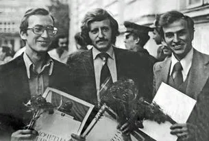 Знаменита шахова трійця у молодості: А. Михальчишин, О. Романишин, О. Бєлявський.
