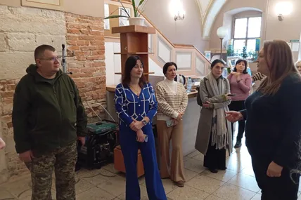 Під час відкриття робочого місця з тифлокомплексом у Львівській обласній бібліотеці для юнацтва ім. Романа Іваничука.