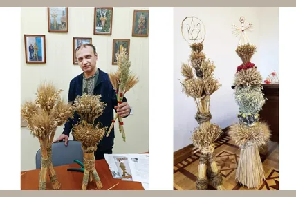 Золотисті стеблини з зернового поля у руках Володимира Мишолівського перетворюються на красиві різдвяні атрибути. Фото з архіву Володимира Мишолівського