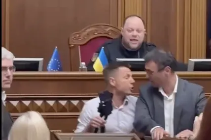 У ВР бійка: штовханина між Гончаренком та Гетманцевим. Фото: скрин із відео Ярослав Железняк