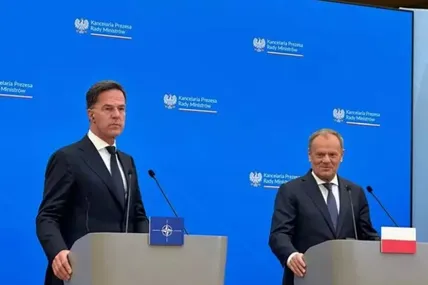 Генсек НАТО Марк Рютте на спільній пресконференції з польським прем’єром Дональдом Туском. Фото: RFI