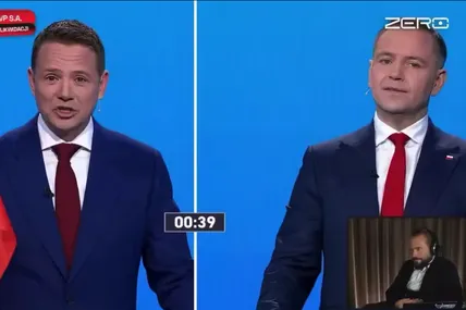 Кандидат в президенти Польщі Навроцький під час дебатів зі своїм опонентом Тшасковським використав слово «снюс». Фото: скрин