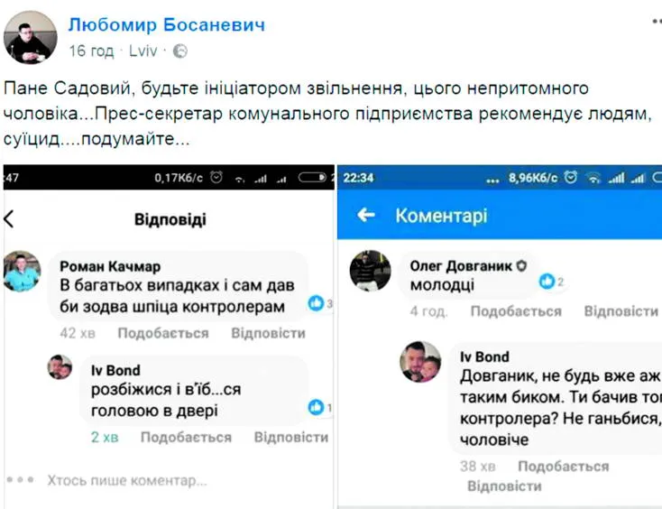 Скрін зі сторінки у «Фейсбуці» Любомира Босаневича