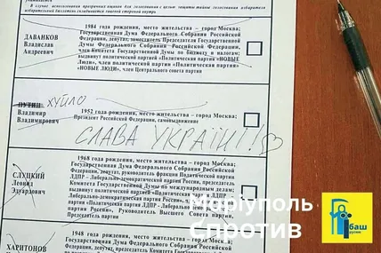 На псевдовибори на окупованих територіях рашисти під дулами автоматів приганяли і українських патріотів. Голосували вони ось так, за покликом серця... Фото із Фейсбук-сторінки Андрія Магери