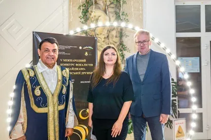 Гурбан Аббасов, Наталія Кудряшова і мер Трускавця Андрій Кульчинський. Фото пресслужби конкурсу вокалістів