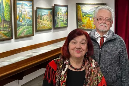 Марія Людкевич і Орест Білоус на персональній виставці ювіляра. Фото Марти Волошанської